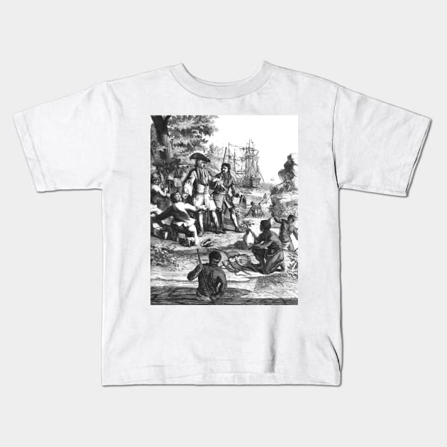 English nobleman with servants and submissive indigenous Kids T-Shirt by Marccelus